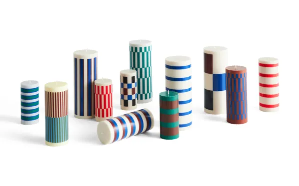 Column Blockljus Large Off White Brown & Blue